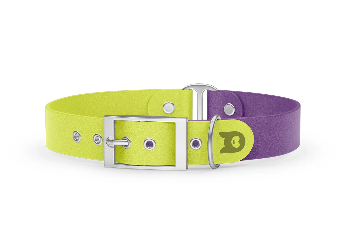 Duo-Halsband für Hunde: Neongelb & Purpur mit Silber-Komponenten