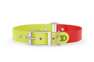 Duo-Halsband für Hunde: Neongelb & Rot mit Silber-Komponenten