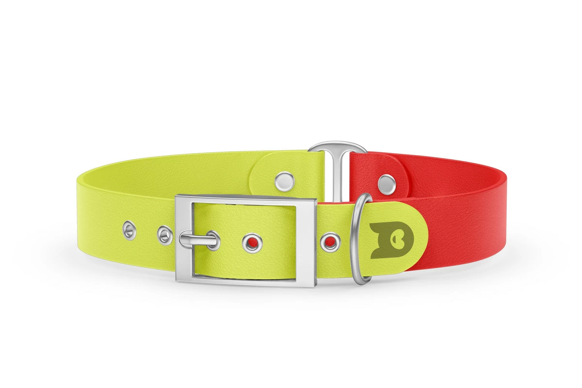 Duo-Halsband für Hunde: Neongelb & Rot mit Silber-Komponenten