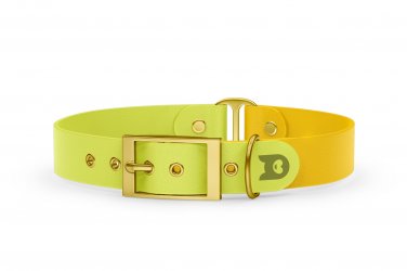 Duo-Halsband für Hunde: Neongelb & Gelb mit Gold-Komponenten