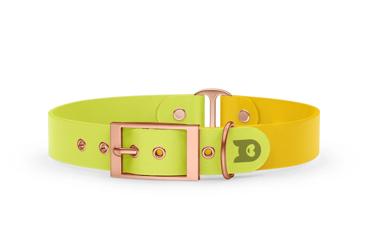 Duo-Halsband für Hunde: Neongelb & Gelb mit Rosegold-Komponenten