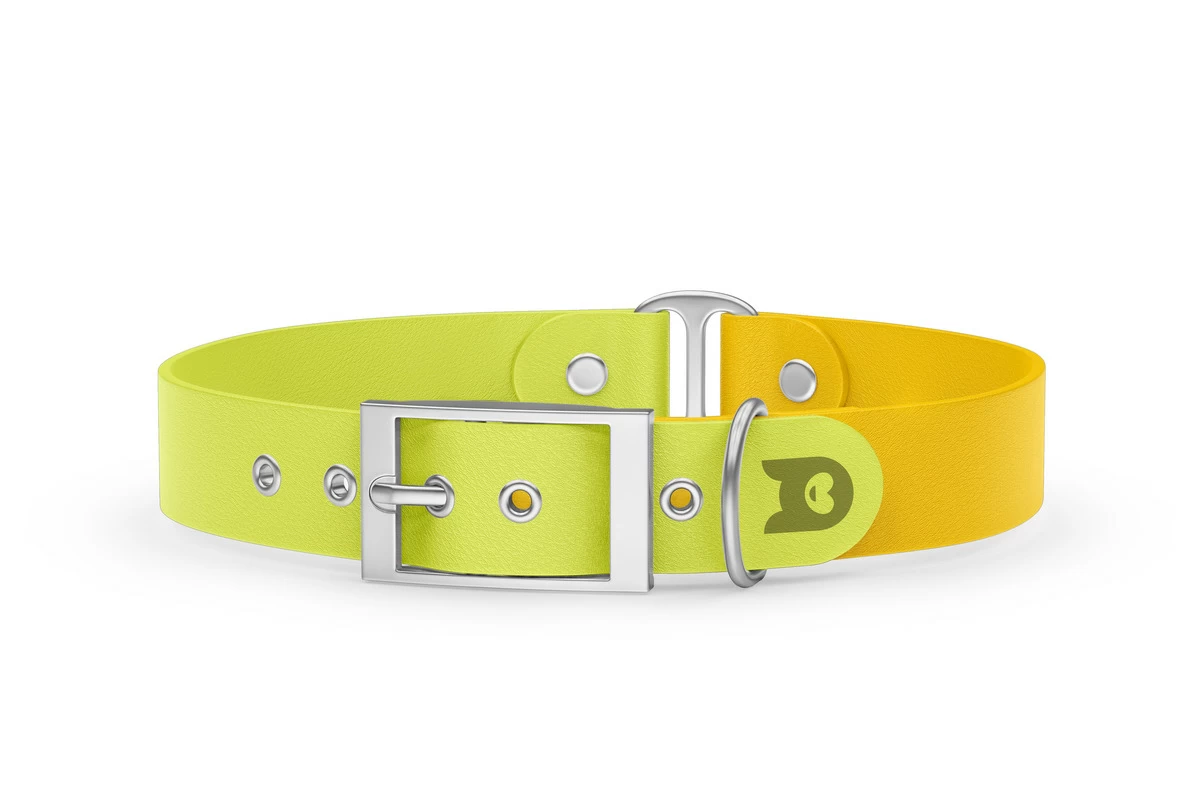 Duo-Halsband für Hunde: Neongelb & Gelb mit Silber-Komponenten