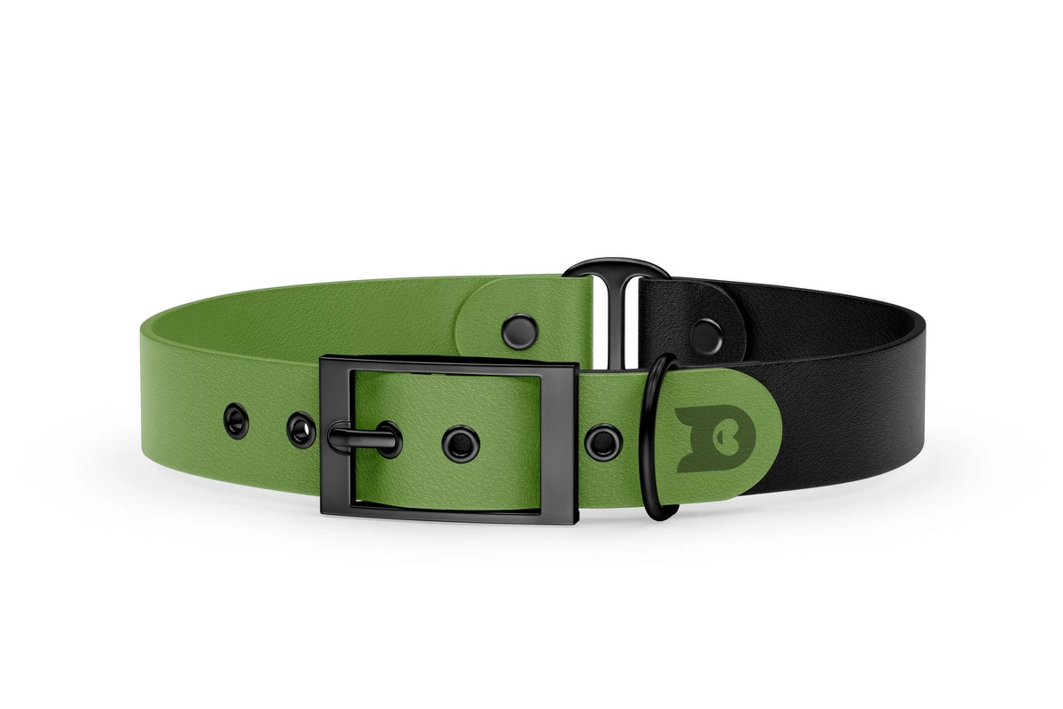 Duo-Halsband für Hunde: Oliv & Schwarz mit Schwarz-Komponenten