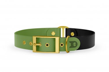 Duo-Halsband für Hunde: Oliv & Schwarz mit Gold-Komponenten
