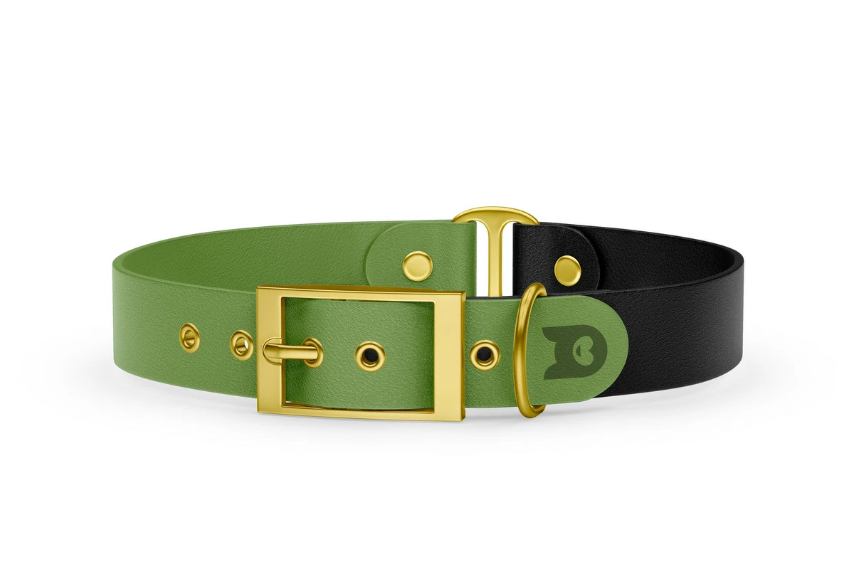 Duo-Halsband für Hunde: Oliv & Schwarz mit Gold-Komponenten