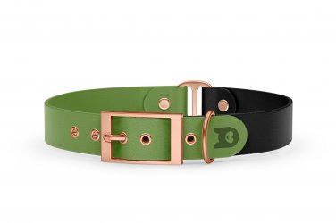 Duo-Halsband für Hunde: Oliv & Schwarz mit Rosegold-Komponenten