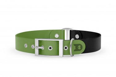 Duo-Halsband für Hunde: Oliv & Schwarz mit Silber-Komponenten