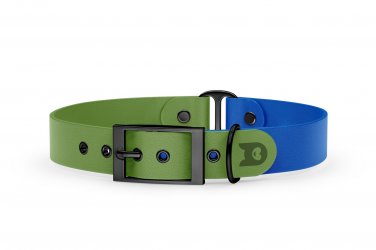 Duo-Halsband für Hunde: Oliv & Blau mit Schwarz-Komponenten