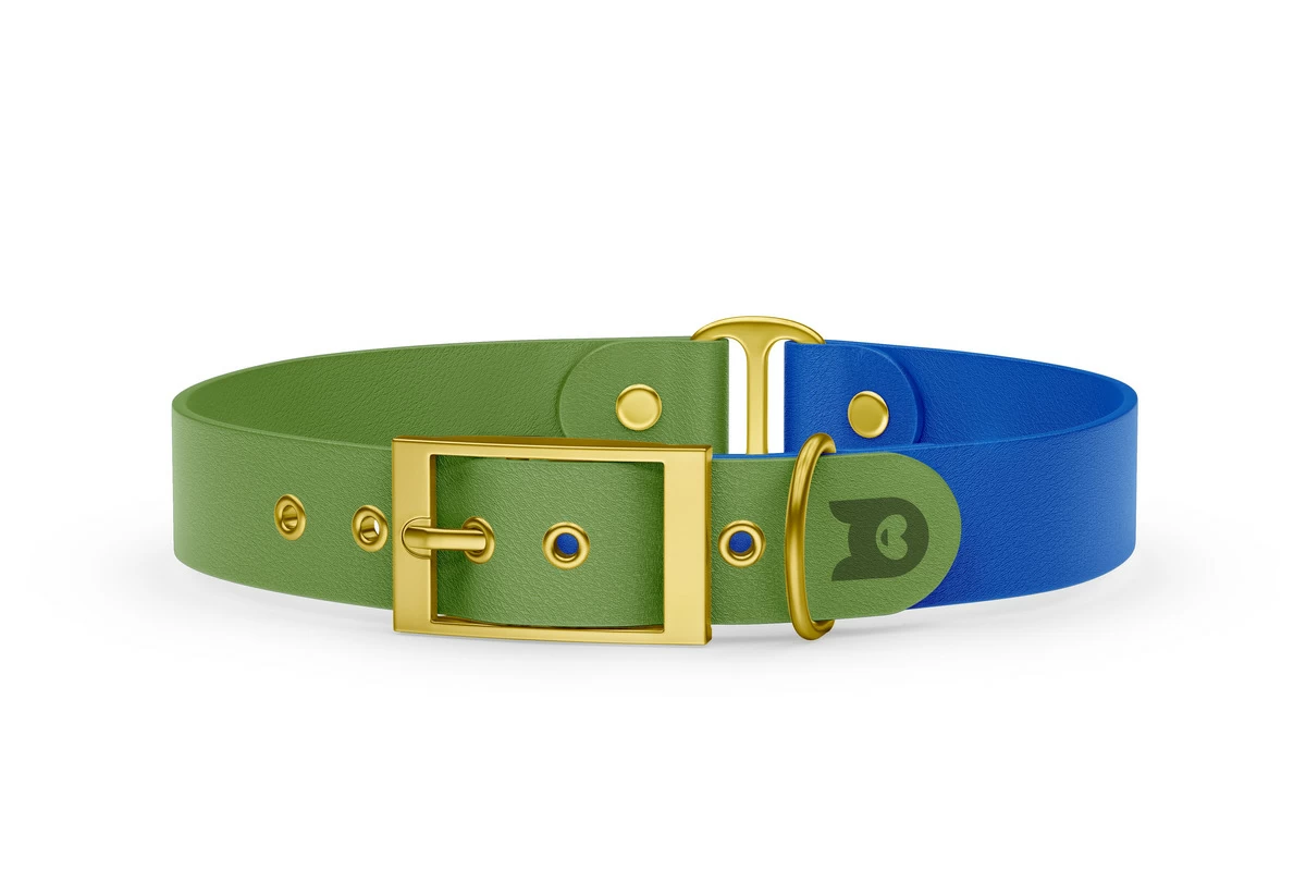 Duo-Halsband für Hunde: Oliv & Blau mit Gold-Komponenten