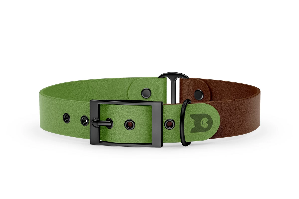Duo-Halsband für Hunde: Oliv & Dunkelbraun mit Schwarz-Komponenten