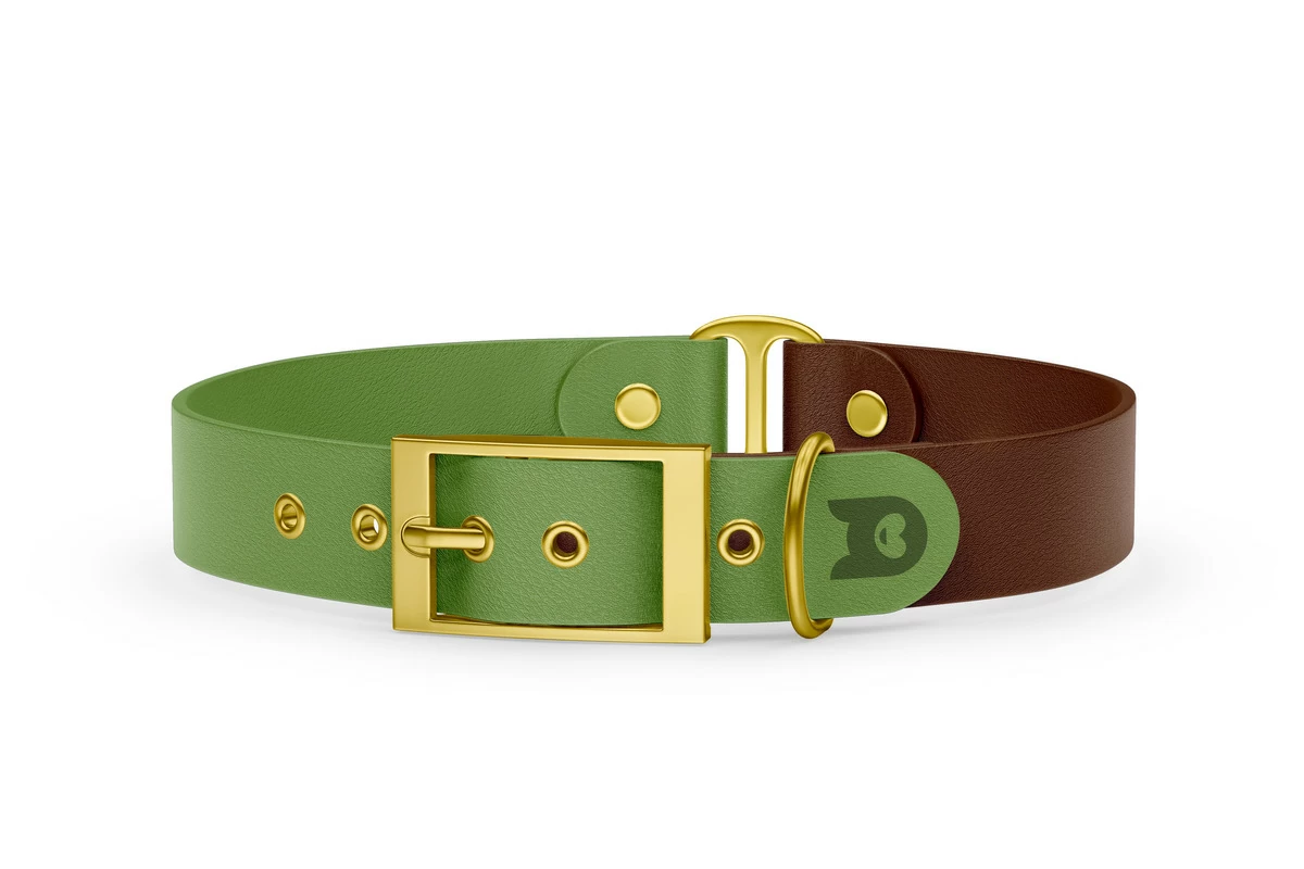 Duo-Halsband für Hunde: Oliv & Dunkelbraun mit Gold-Komponenten