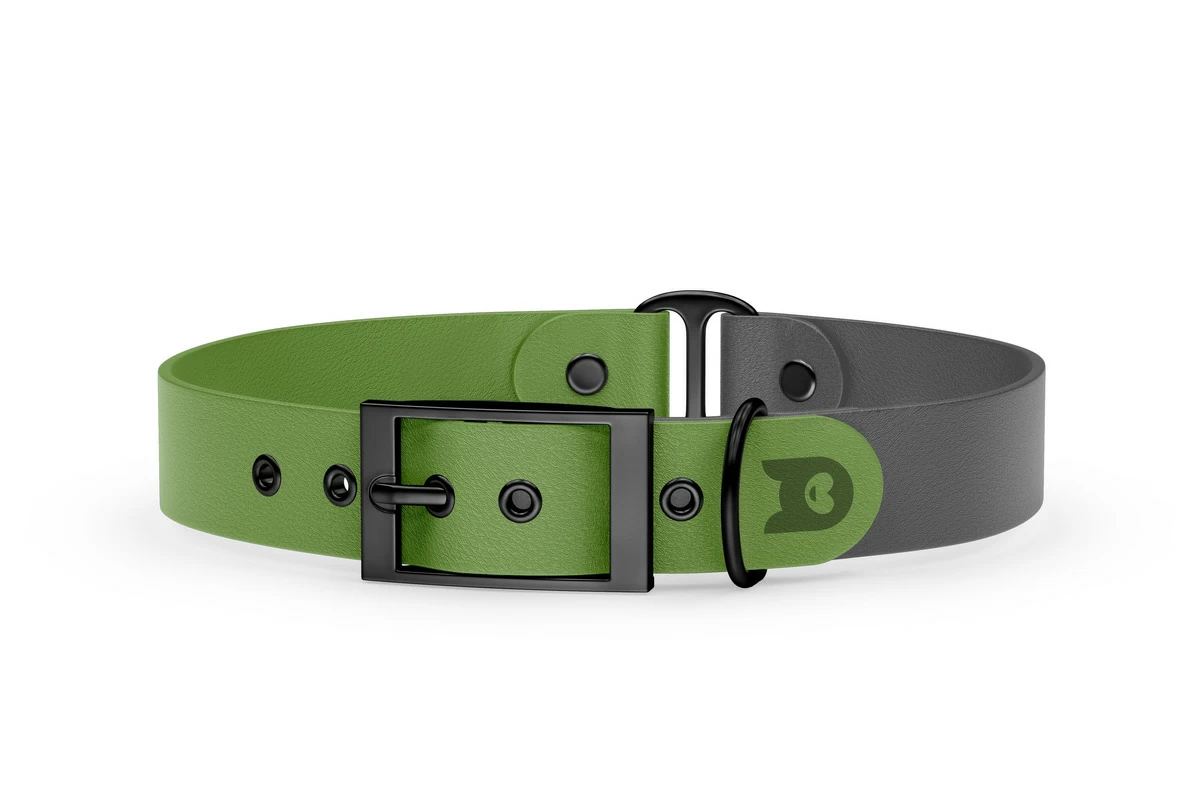 Duo-Halsband für Hunde: Oliv & Grau mit Schwarz-Komponenten