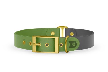 Duo-Halsband für Hunde: Oliv & Grau mit Gold-Komponenten