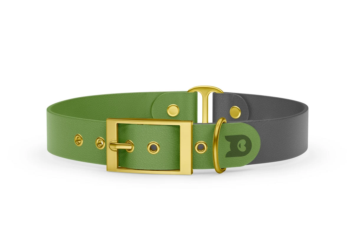 Duo-Halsband für Hunde: Oliv & Grau mit Gold-Komponenten