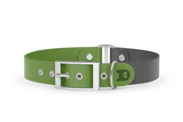 Duo-Halsband für Hunde: Oliv & Grau mit Silber-Komponenten