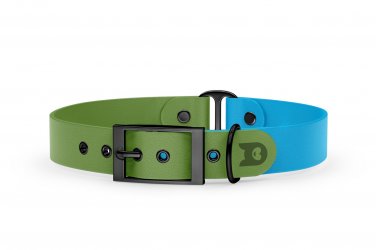 Duo-Halsband für Hunde: Oliv & Hellblau mit Schwarz-Komponenten