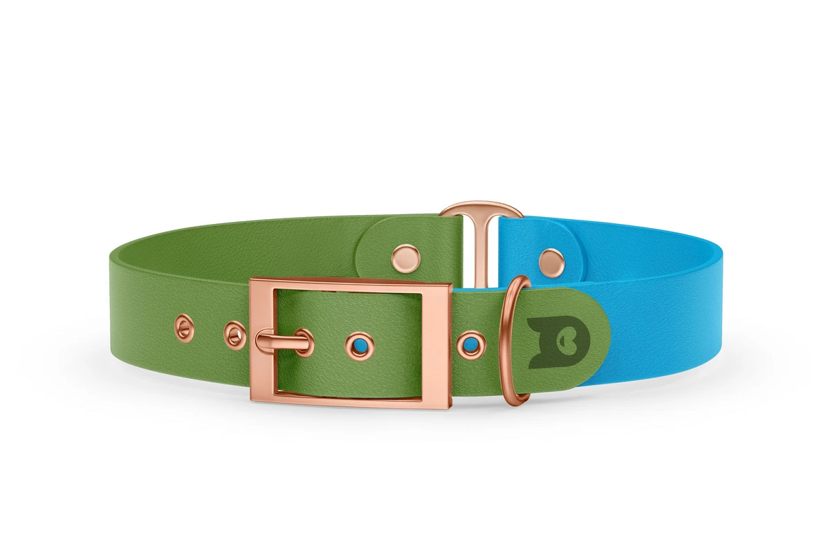 Duo-Halsband für Hunde: Oliv & Hellblau mit Rosegold-Komponenten