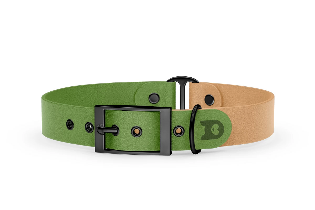 Duo-Halsband für Hunde: Oliv & Hellbraun mit Schwarz-Komponenten