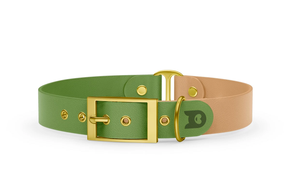 Duo-Halsband für Hunde: Oliv & Hellbraun mit Gold-Komponenten