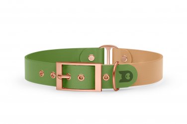 Duo-Halsband für Hunde: Oliv & Hellbraun mit Rosegold-Komponenten