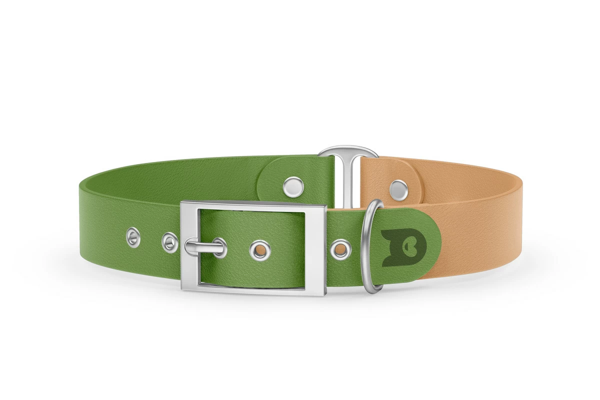 Duo-Halsband für Hunde: Oliv & Hellbraun mit Silber-Komponenten