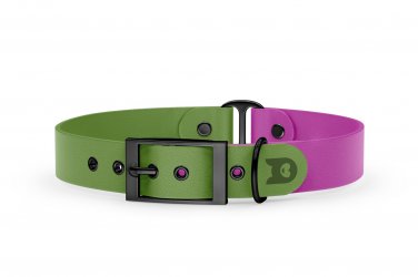 Duo-Halsband für Hunde: Oliv & Hellviolett mit Schwarz-Komponenten
