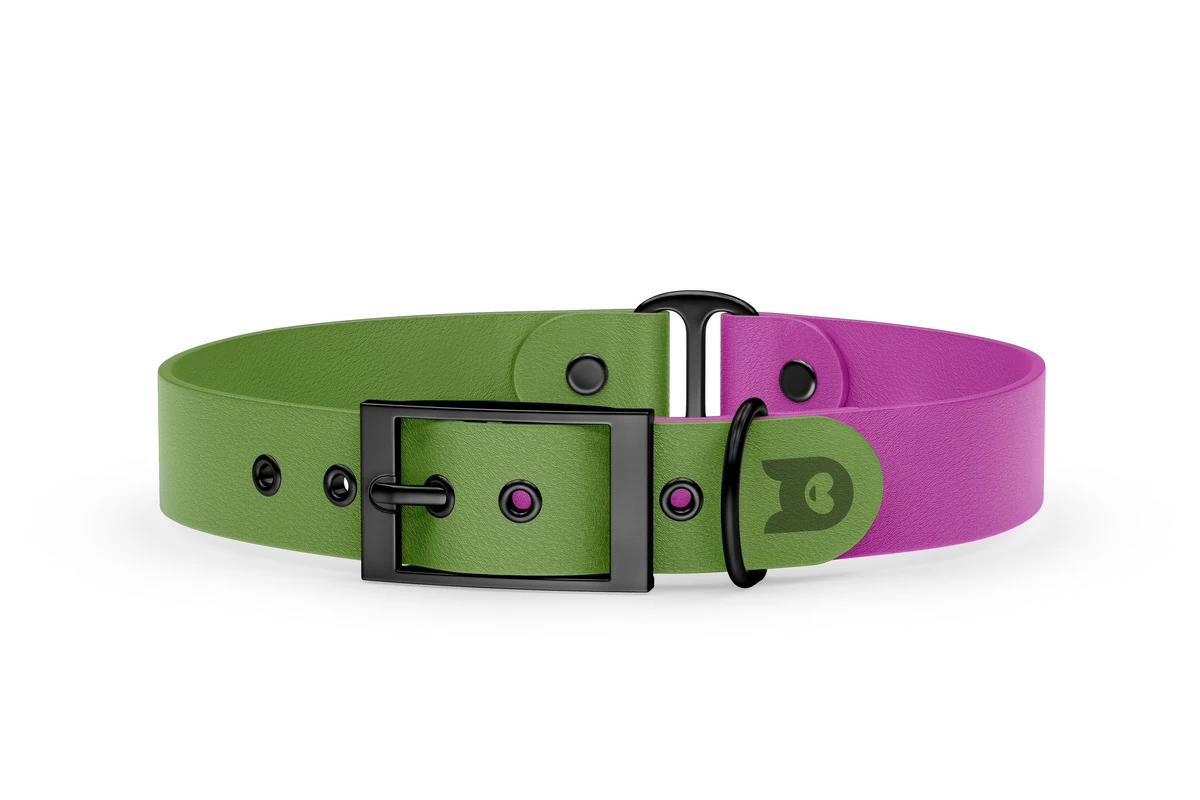 Duo-Halsband für Hunde: Oliv & Hellviolett mit Schwarz-Komponenten