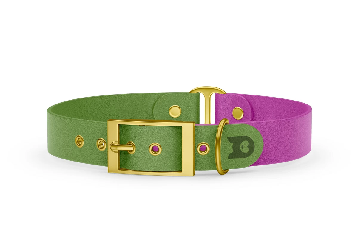 Duo-Halsband für Hunde: Oliv & Hellviolett mit Gold-Komponenten
