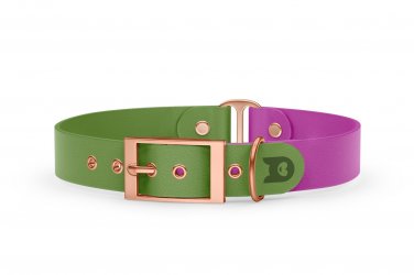 Duo-Halsband für Hunde: Oliv & Hellviolett mit Rosegold-Komponenten