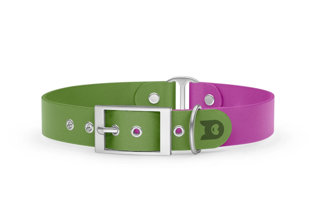 Duo-Halsband für Hunde: Oliv & Hellviolett mit Silber-Komponenten