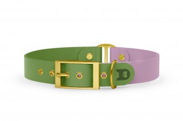 Duo-Halsband für Hunde: Oliv & Flieder mit Gold-Komponenten