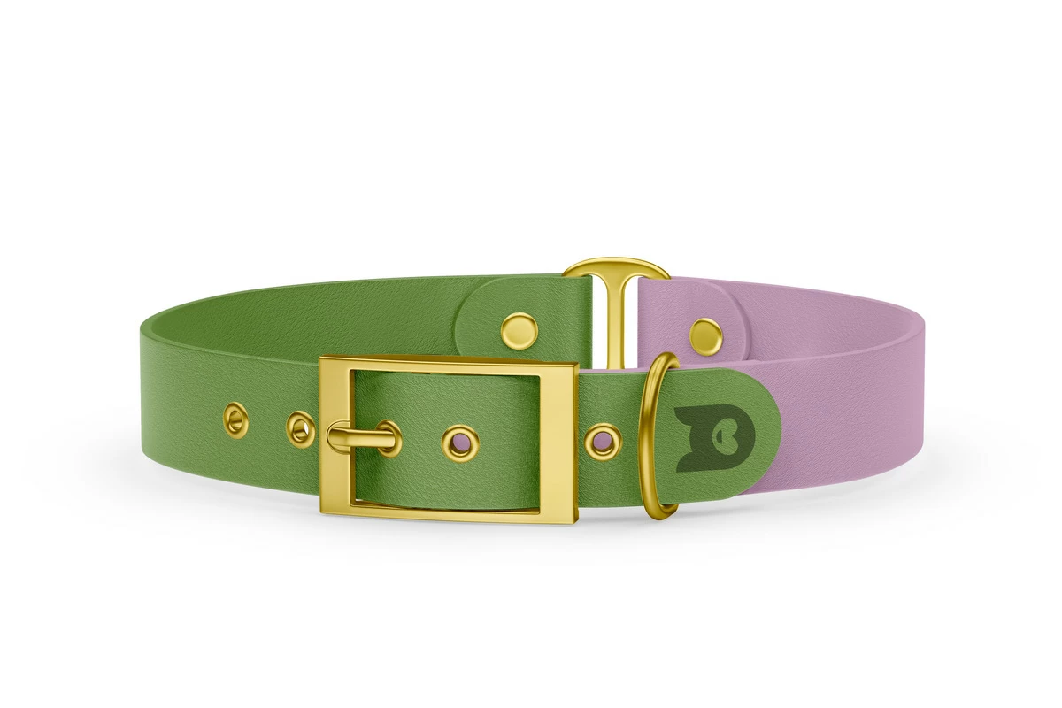 Duo-Halsband für Hunde: Oliv & Flieder mit Gold-Komponenten
