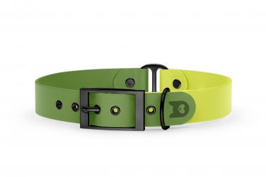 Duo-Halsband für Hunde: Oliv & Neongelb mit Schwarz-Komponenten