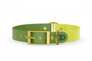 Duo-Halsband für Hunde: Oliv & Neongelb mit Gold-Komponenten