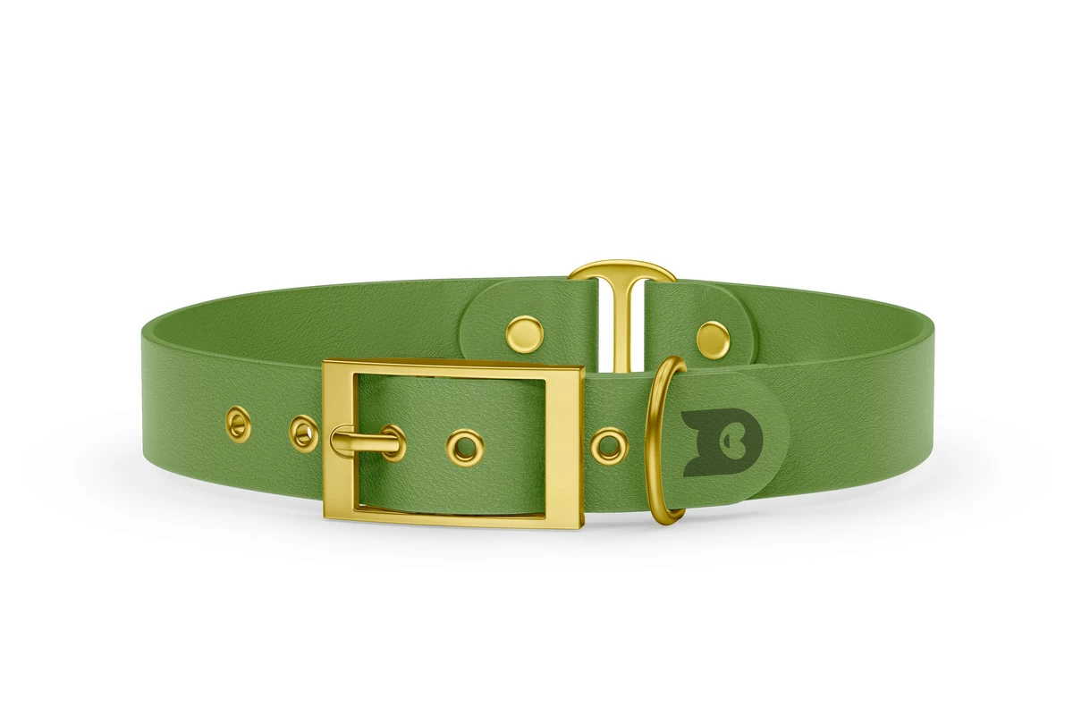 Duo-Halsband für Hunde: Oliv & Oliv mit Gold-Komponenten