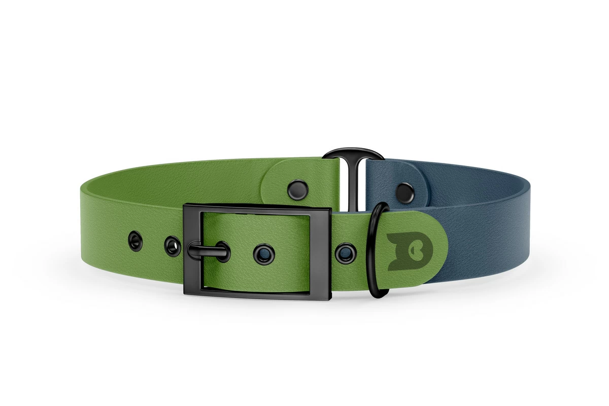 Duo-Halsband für Hunde: Oliv & Petrol mit Schwarz-Komponenten