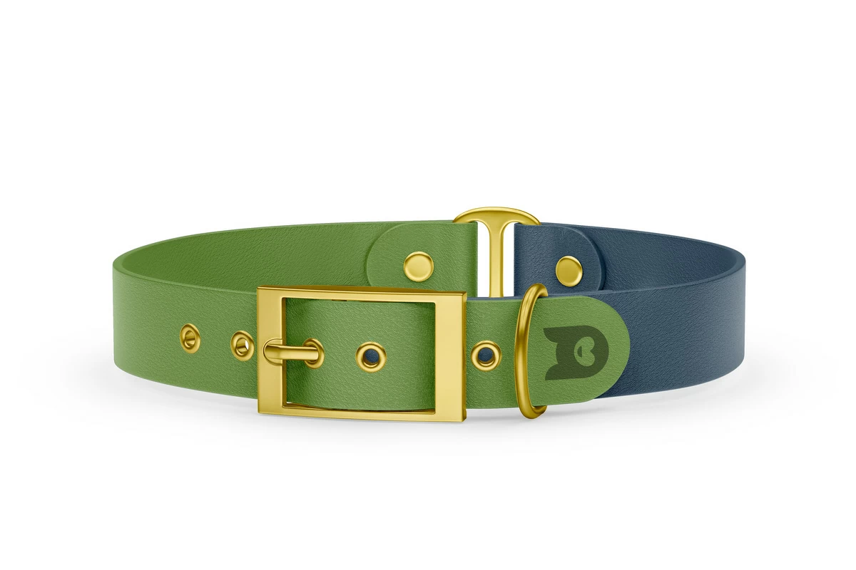 Duo-Halsband für Hunde: Oliv & Petrol mit Gold-Komponenten