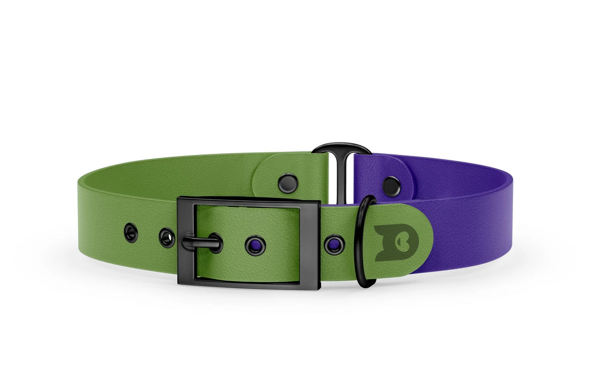 Duo-Halsband für Hunde: Oliv & Violett mit Schwarz-Komponenten