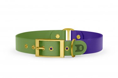 Duo-Halsband für Hunde: Oliv & Violett mit Gold-Komponenten