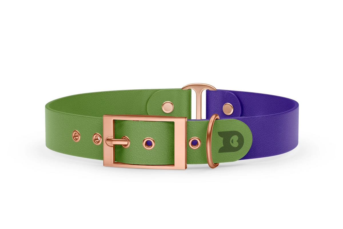 Duo-Halsband für Hunde: Oliv & Violett mit Rosegold-Komponenten