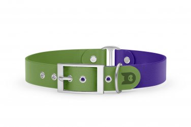 Duo-Halsband für Hunde: Oliv & Violett mit Silber-Komponenten