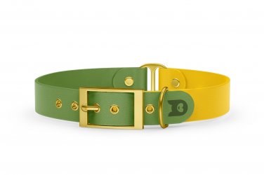Duo-Halsband für Hunde: Oliv & Gelb mit Gold-Komponenten