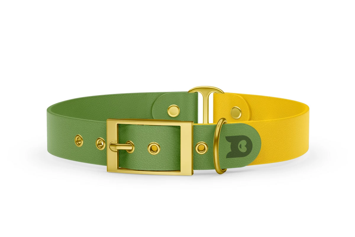 Duo-Halsband für Hunde: Oliv & Gelb mit Gold-Komponenten