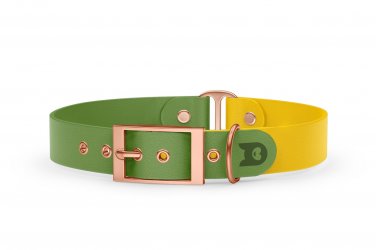 Duo-Halsband für Hunde: Oliv & Gelb mit Rosegold-Komponenten