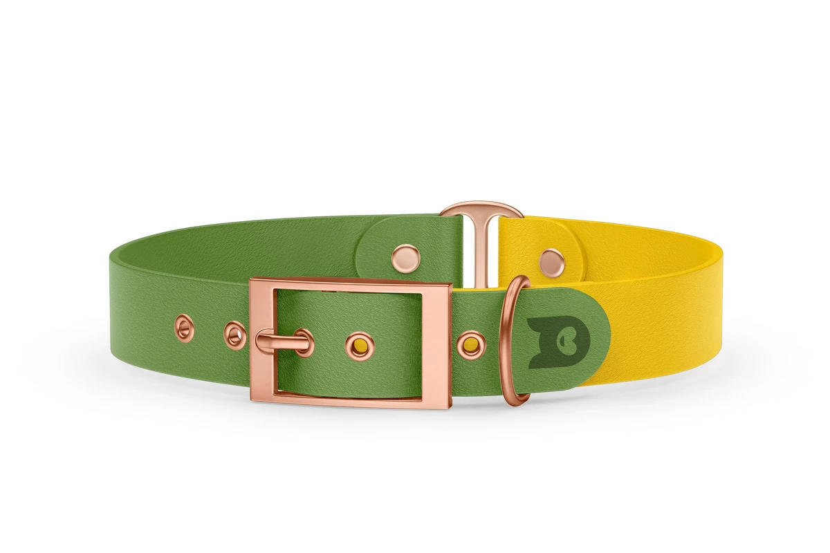 Duo-Halsband für Hunde: Oliv & Gelb mit Rosegold-Komponenten