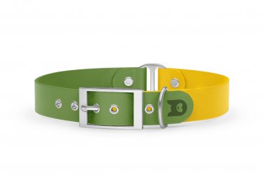 Duo-Halsband für Hunde: Oliv & Gelb mit Silber-Komponenten