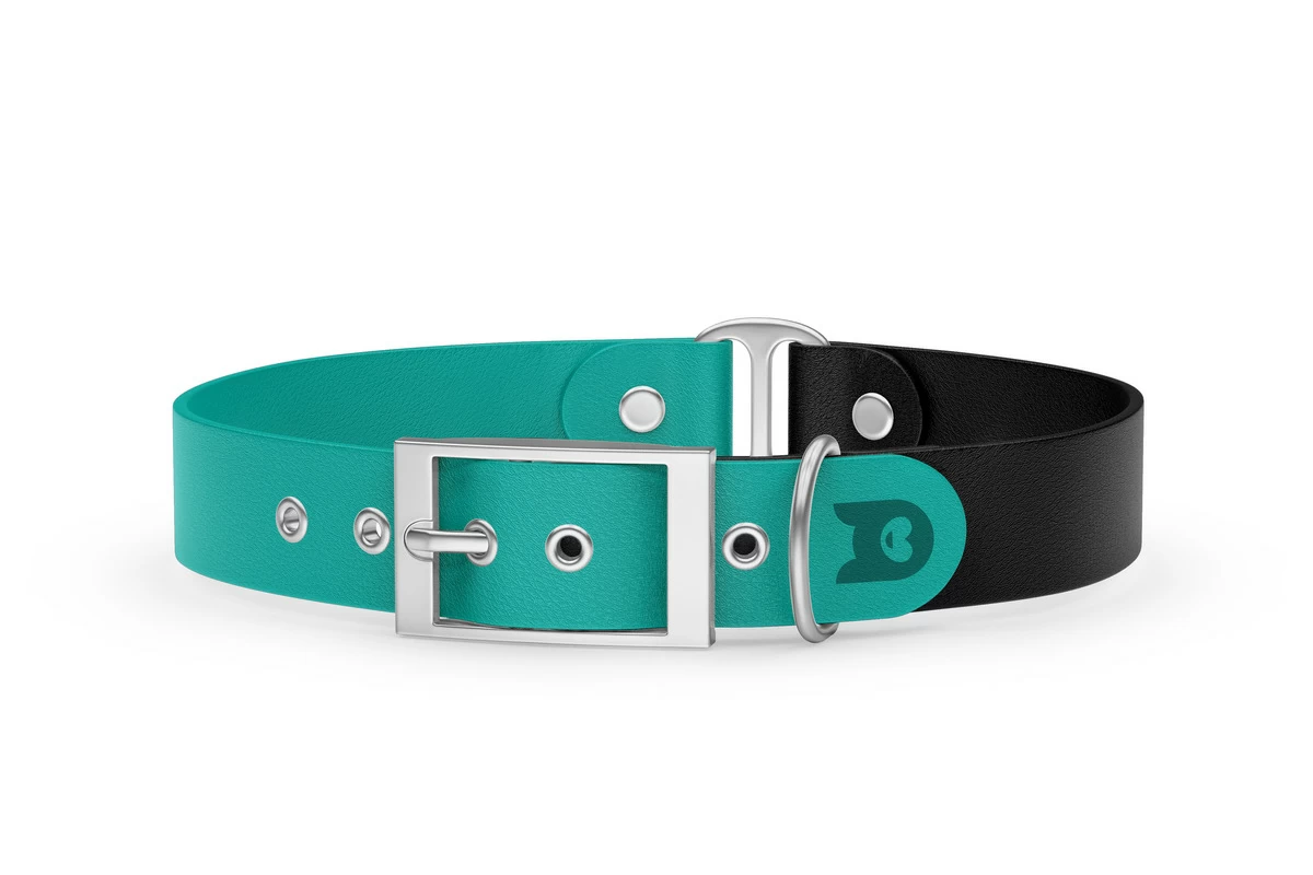 Duo-Halsband für Hunde: Pastellgrün & Schwarz mit Silber-Komponenten