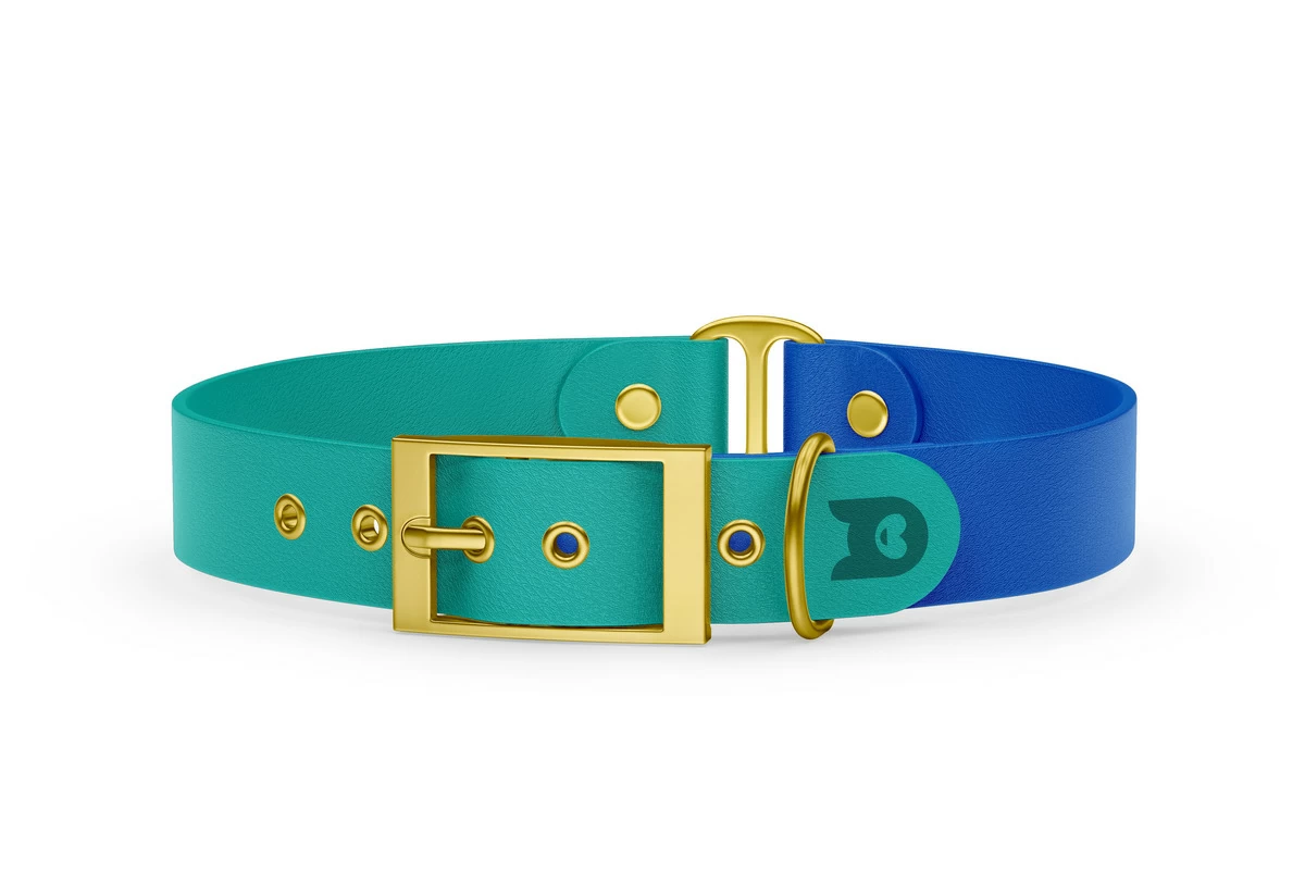 Duo-Halsband für Hunde: Pastellgrün & Blau mit Gold-Komponenten