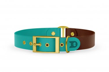 Duo-Halsband für Hunde: Pastellgrün & Dunkelbraun mit Gold-Komponenten