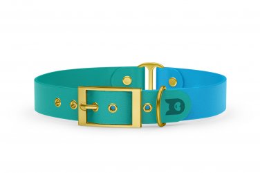 Duo-Halsband für Hunde: Pastellgrün & Hellblau mit Gold-Komponenten